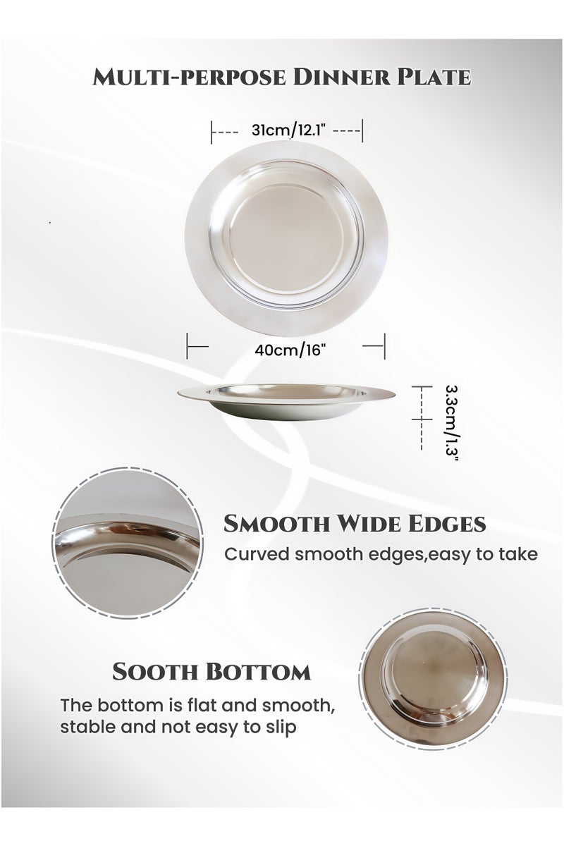 صينية تقديم دائرية كبيرة جدا من الفولاذ المقاوم للصدأ، أطباق عشاء، أطباق مشاركة، أطباق أرضية، خالية من الصدأ، آمنة لغسالة الصحون، طبق أطباق عميقة لتناول الطعام العائلي، بوفيه والتخييم في الهواء الطلق، صينية رمضان (40 سم/3-5 حصص) - Image 4