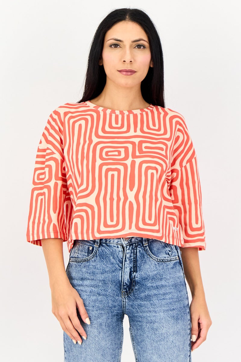 ONLY Women Crew Neck Allover Print Short Sleeve Top, Multicolor - Image 1