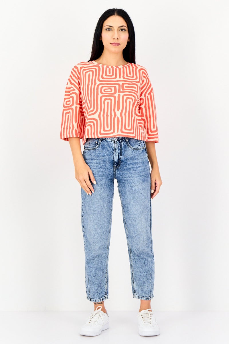 ONLY Women Crew Neck Allover Print Short Sleeve Top, Multicolor - Image 4