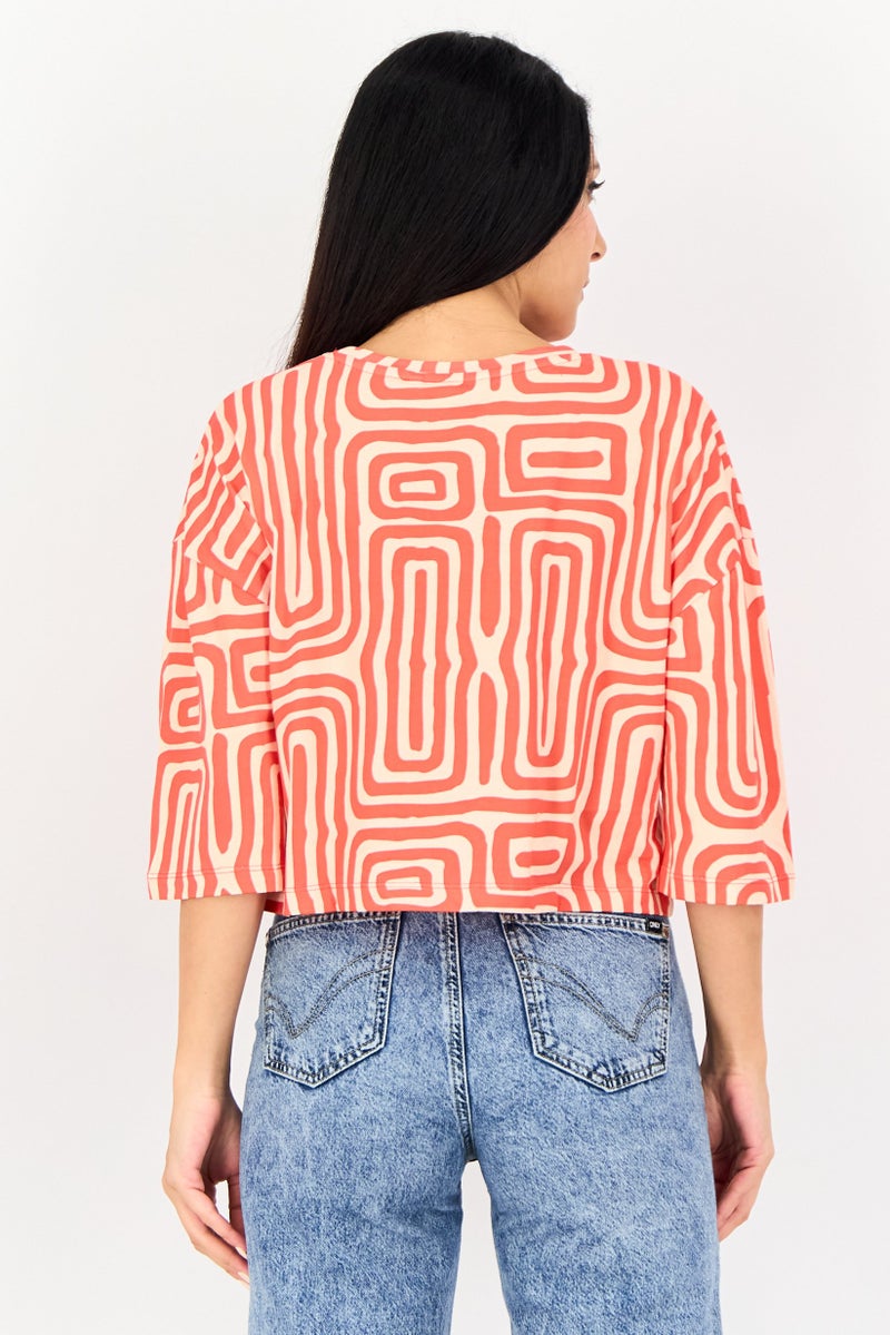 ONLY Women Crew Neck Allover Print Short Sleeve Top, Multicolor - Image 3