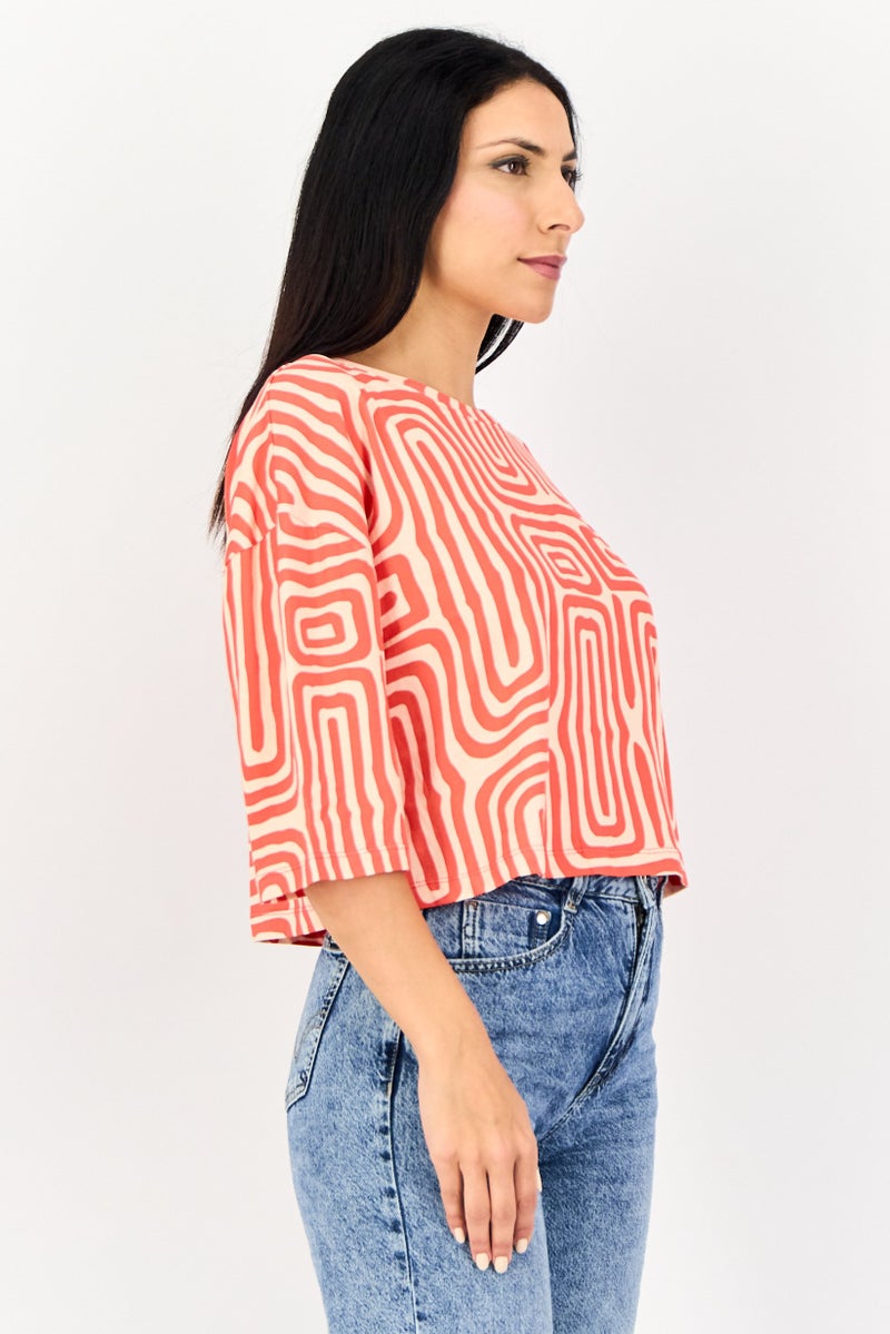 ONLY Women Crew Neck Allover Print Short Sleeve Top, Multicolor - Image 2