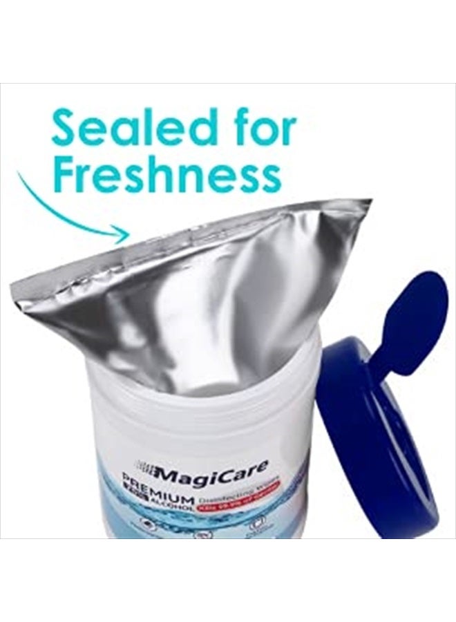 MagiCare 75% Alcohol Hand Sanitizing Wipes (2 Canisters) - Unscented, Disposable Large Alcohol Wipes - Home, Travel, Classroom, Camping - 2, 100ct Canisters (200pcs) - Image 5