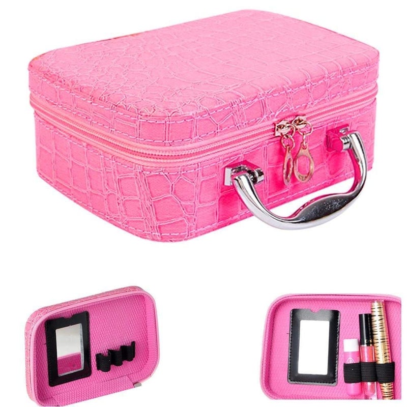 JofixZone Leather Cosmetic Bag Square Solid Handbag Makeup Mirror Magnifying Compact Cosmetics Storage Makeup Bags Jewelry Organizer Makeup Bag Box for Women - Image 5