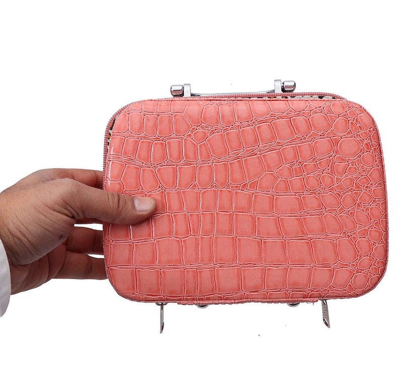 JofixZone Leather Cosmetic Bag Square Solid Handbag Makeup Mirror Magnifying Compact Cosmetics Storage Makeup Bags Jewelry Organizer Makeup Bag Box for Women - Image 3