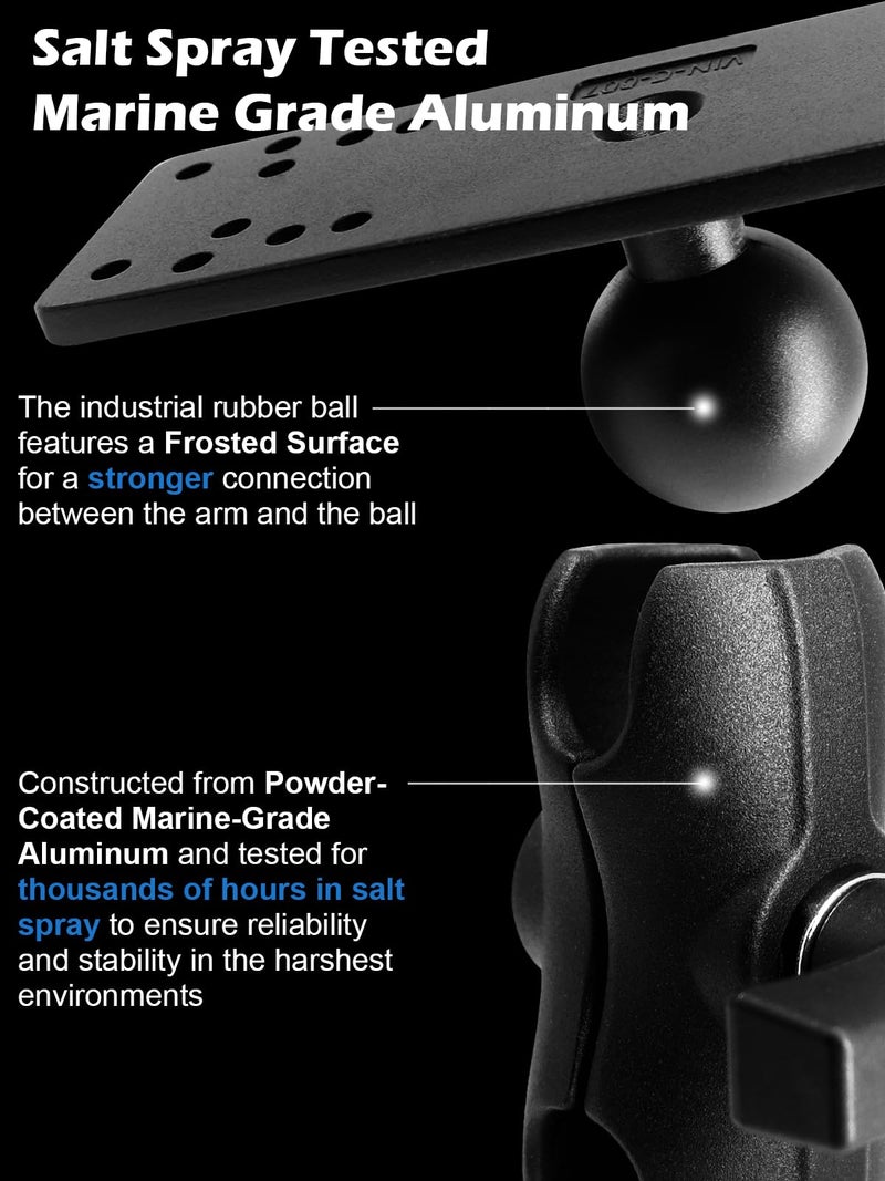 WINDFRD 1.5" Ball Short Arm Fish Finder Mount, Marine Electronic Mount, Universal Mounting Plate with 1.5 inches / 38mm / C Size Ball Adapters, Compatible with Garmin, Lowrance, Humminbird and More - Image 2