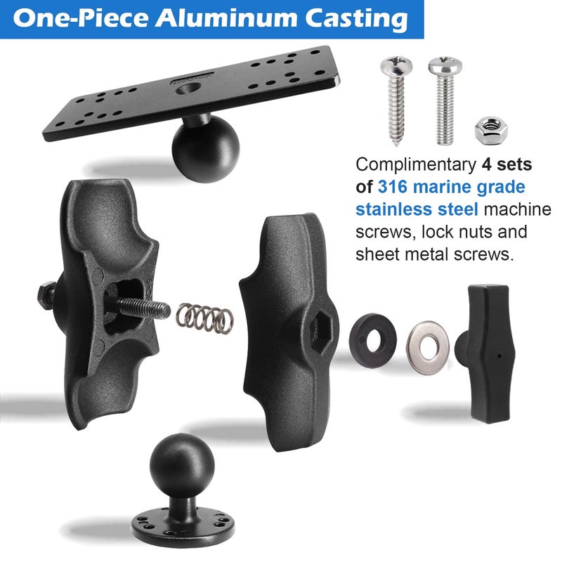 WINDFRD 1.5" Ball Short Arm Fish Finder Mount, Marine Electronic Mount, Universal Mounting Plate with 1.5 inches / 38mm / C Size Ball Adapters, Compatible with Garmin, Lowrance, Humminbird and More - Image 4