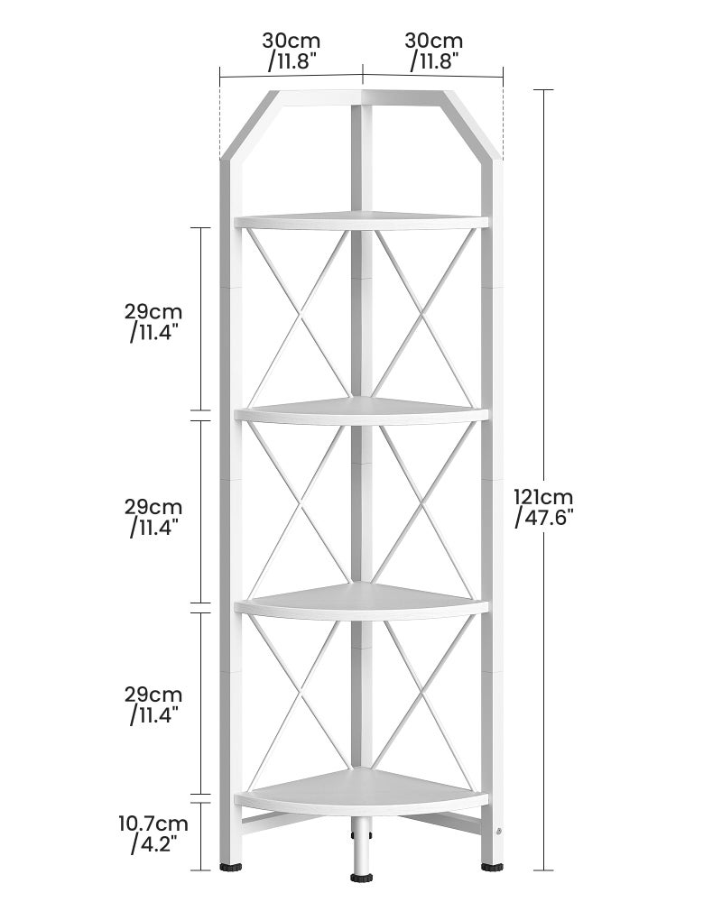 CHOEZON 4-Tier Corner Shelf, Industrial Corner Bookshelf, 47.6" Corner Storage Stand, Plant Stand Display Shelf, Corner Bookcase for Bedroom, Living Room, Home Office, White TCJ09WB - Image 5