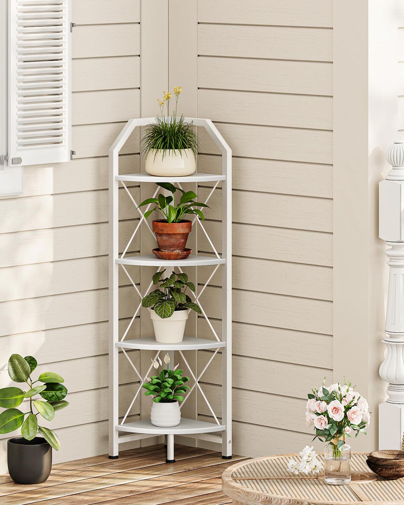 CHOEZON 4-Tier Corner Shelf, Industrial Corner Bookshelf, 47.6" Corner Storage Stand, Plant Stand Display Shelf, Corner Bookcase for Bedroom, Living Room, Home Office, White TCJ09WB - Image 4