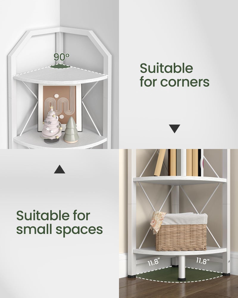 CHOEZON 4-Tier Corner Shelf, Industrial Corner Bookshelf, 47.6" Corner Storage Stand, Plant Stand Display Shelf, Corner Bookcase for Bedroom, Living Room, Home Office, White TCJ09WB - Image 2