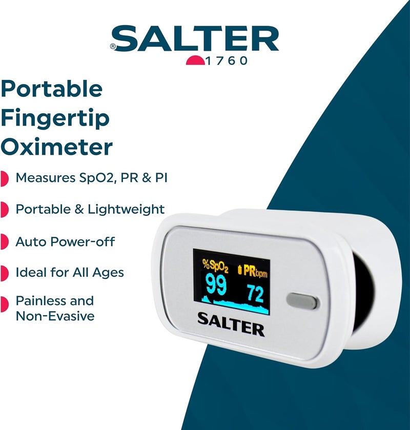 Salter PX100EU Fingertip Pulse Oximeter Portable OxyWatch Blood Oxygen LevelsSATS Monitor Low Power Consumption LED Display Accurate Readings Ideal for Adults and Children 2 Year Guarantee - Image 2