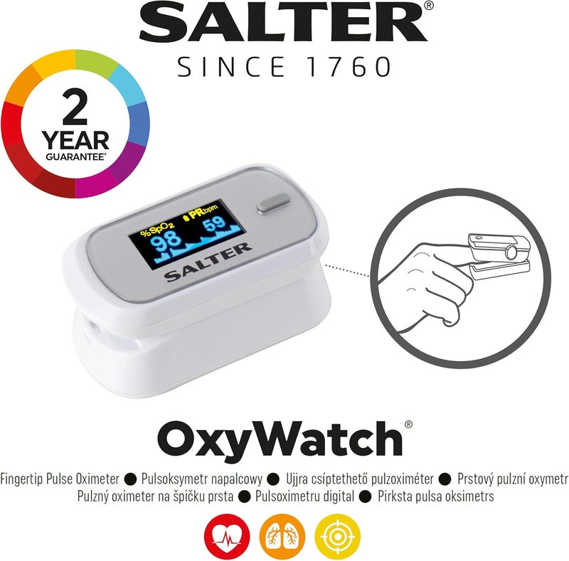 Salter PX100EU Fingertip Pulse Oximeter Portable OxyWatch Blood Oxygen LevelsSATS Monitor Low Power Consumption LED Display Accurate Readings Ideal for Adults and Children 2 Year Guarantee - Image 3