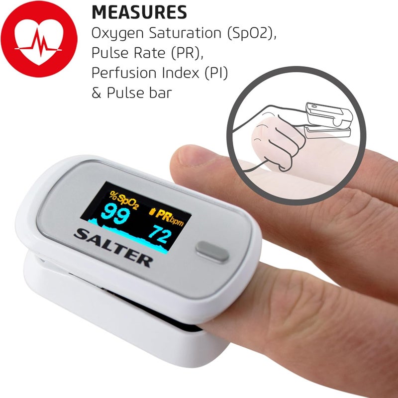 Salter PX100EU Fingertip Pulse Oximeter Portable OxyWatch Blood Oxygen LevelsSATS Monitor Low Power Consumption LED Display Accurate Readings Ideal for Adults and Children 2 Year Guarantee - Image 5