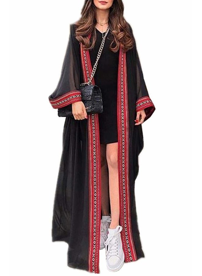 YouKD Summer Embroidered Floral Long Cardigan Bohemian Kimono Beach Swimsuit Cover Up Plus Size Dress for Women - Image 1