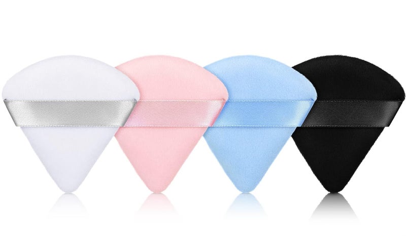 Faigy 4 Pieces Triangle Powder Puffs - Washable Reusable Soft Plush Sponge for Face Body Makeup Foundation, Loose Wet Dry Cosmetic Tool (Multicolor) - Image 1