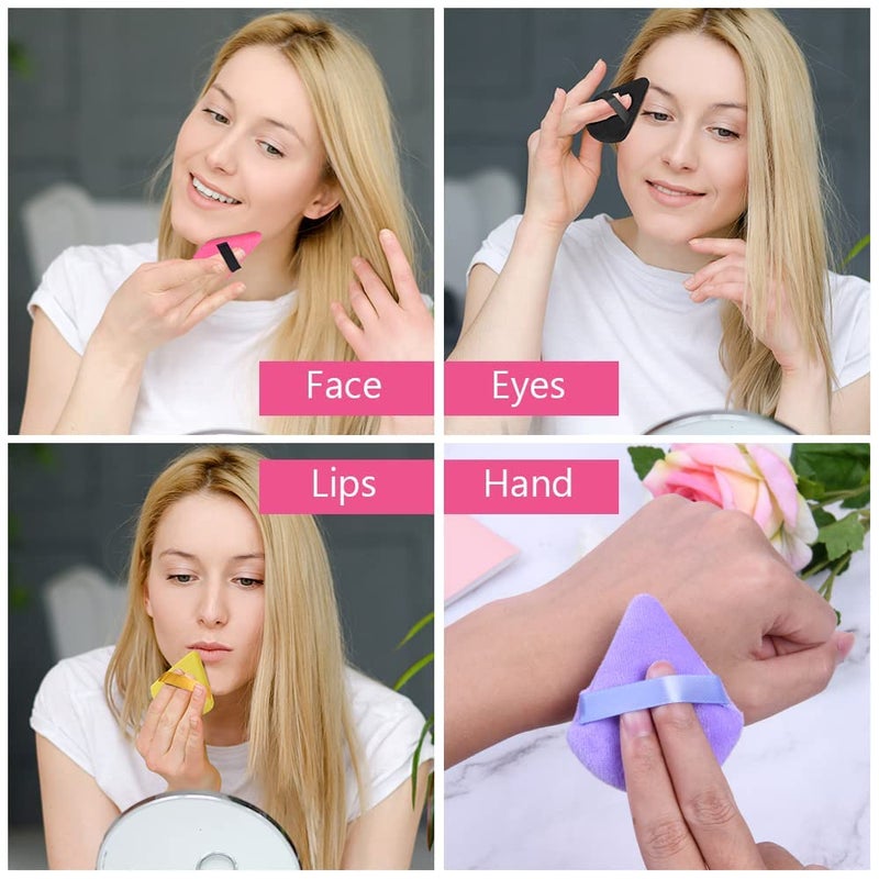 Faigy 4 Pieces Triangle Powder Puffs - Washable Reusable Soft Plush Sponge for Face Body Makeup Foundation, Loose Wet Dry Cosmetic Tool (Multicolor) - Image 2