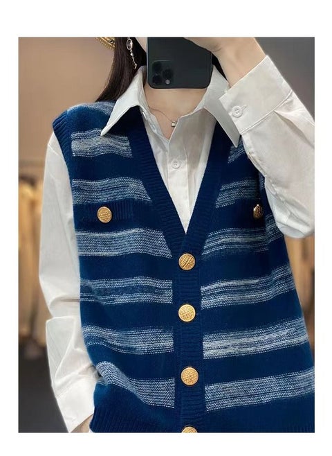New V-neck For Autumn And Winter Striped Wool Vest