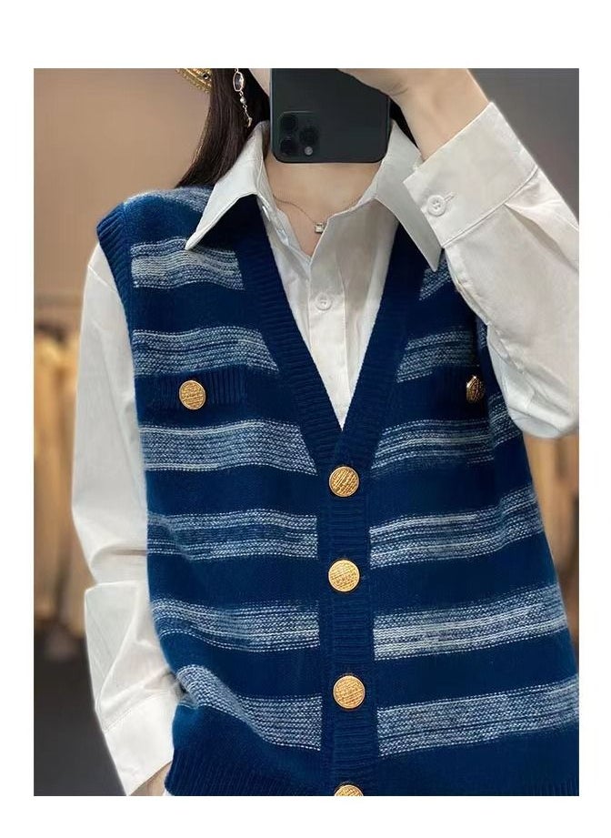 Loquat - New V-neck For Autumn And Winter Striped Wool Vest - Image 1