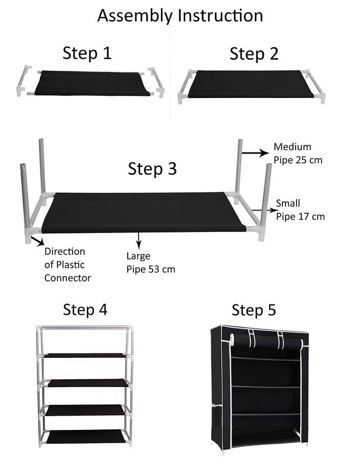 Ebee Metal 4 Shelves Cloth Cabinet (Black) - Image 2