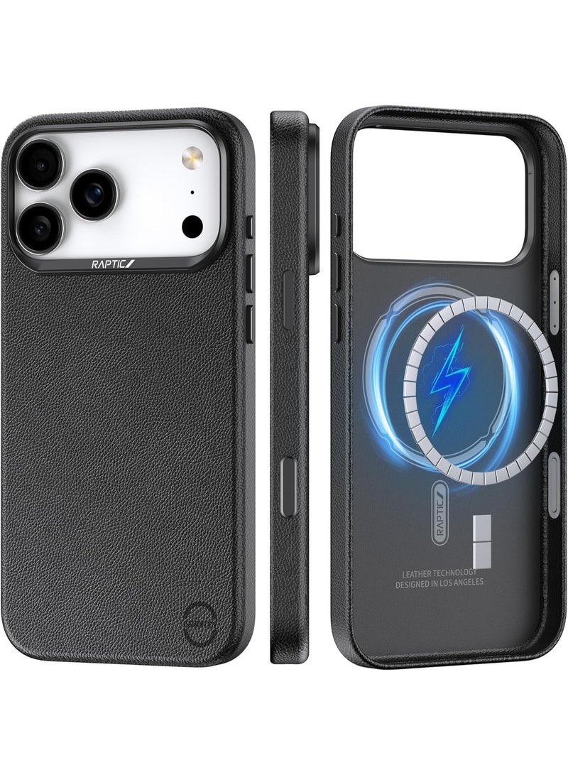 RAPTIC حافظة أوربان نانو لجهاز آيفون 17 برو متوافقة مع ماغسيف [زر التحكم بالكاميرا المغطى] غطاء خفيف الوزن للغاية من الجلد الصناعي النباتي [معيار عسكري 2م] مقاوم للخدوش - أسود - Image 1