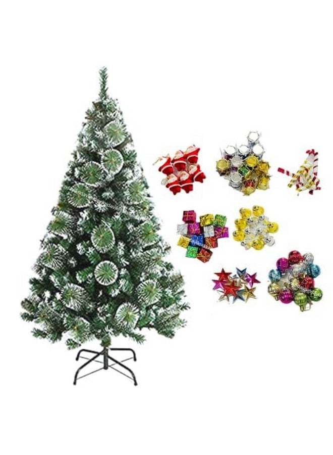 Vikrida 5.5 Feet Artificial Pine Snow Christmas Tree Perfect for Christmas Decoration with 82 pcs Decorations (Ornaments) - Image 1