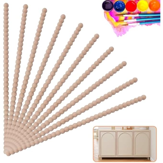 UNFINISHED WOOD BEADS TRIM FOR WALL,BEADED MOLDING STICKS 15.7" LENGTH DIY WOODEN TRIM MOLDINGS FOR HOME FURNITURE FRAME, MIRROR EDGE, DOOR,0.55" WIDTH-10PCS - Image 1