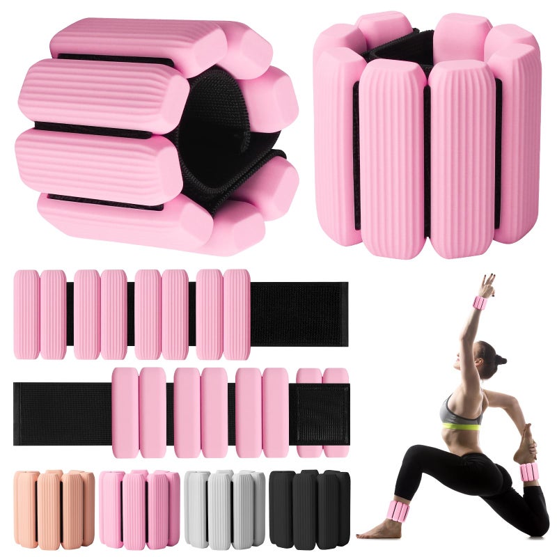Gallia Wrist Weights, 2Pack Adjustable Wearable Wrist Ankle Weights for Women/Men, Silicone Wrist Bangles for Walking, Yoga, Pilates, and Gym, Arm & Leg Workout, 2lb (Pink) - Image 1