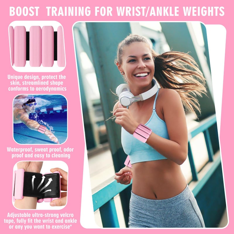 Gallia Wrist Weights, 2Pack Adjustable Wearable Wrist Ankle Weights for Women/Men, Silicone Wrist Bangles for Walking, Yoga, Pilates, and Gym, Arm & Leg Workout, 2lb (Pink) - Image 4