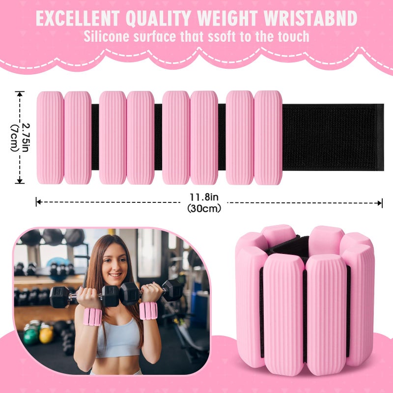 Gallia Wrist Weights, 2Pack Adjustable Wearable Wrist Ankle Weights for Women/Men, Silicone Wrist Bangles for Walking, Yoga, Pilates, and Gym, Arm & Leg Workout, 2lb (Pink) - Image 2