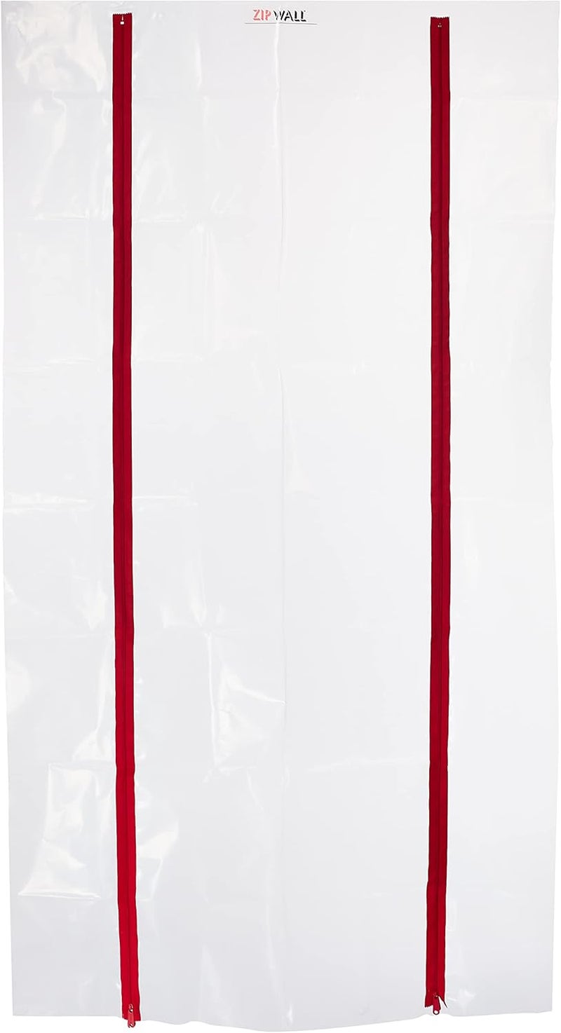 ZIPWALL مجموعة باب سحاب زيب وول زيب دور ZDS القياسية لحاجز الغبار - غطاء بلاستيكي 4x7.5 قدم مع سحابات ثقيلة، أحمر - Image 1