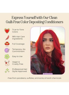 INH INH Semi Permanent Hair Color | Color Depositing Conditioner | Ruby Red Hair Dye | No Bleach & No Peroxide Temporary Tint for Women & Men | Vegan, Ammonia Free, & Sulfate Free | Ready to Use, 6oz  - Image 4