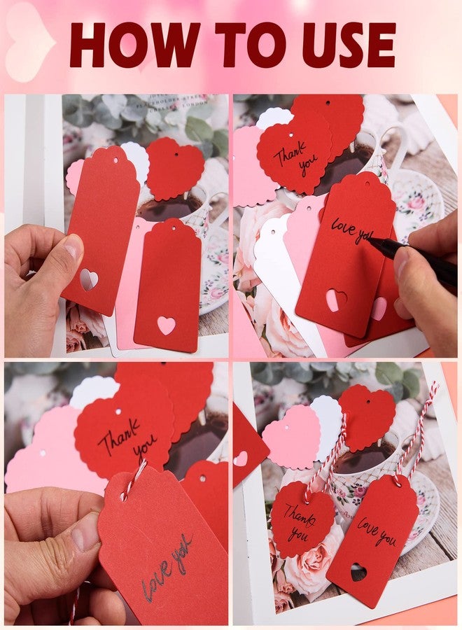 MixTeach 360 Pcs Valentines Day Gift Tags Heart Kraft Paper Tags Valentine's Day Theme Hanging Name Tags Labels with String for Valentine's Day Wedding Birthday Party Wrapping DIY Supplies(Red, White, Pink) - Image 4