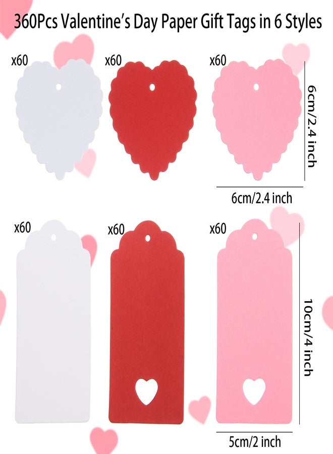 MixTeach 360 Pcs Valentines Day Gift Tags Heart Kraft Paper Tags Valentine's Day Theme Hanging Name Tags Labels with String for Valentine's Day Wedding Birthday Party Wrapping DIY Supplies(Red, White, Pink) - Image 2