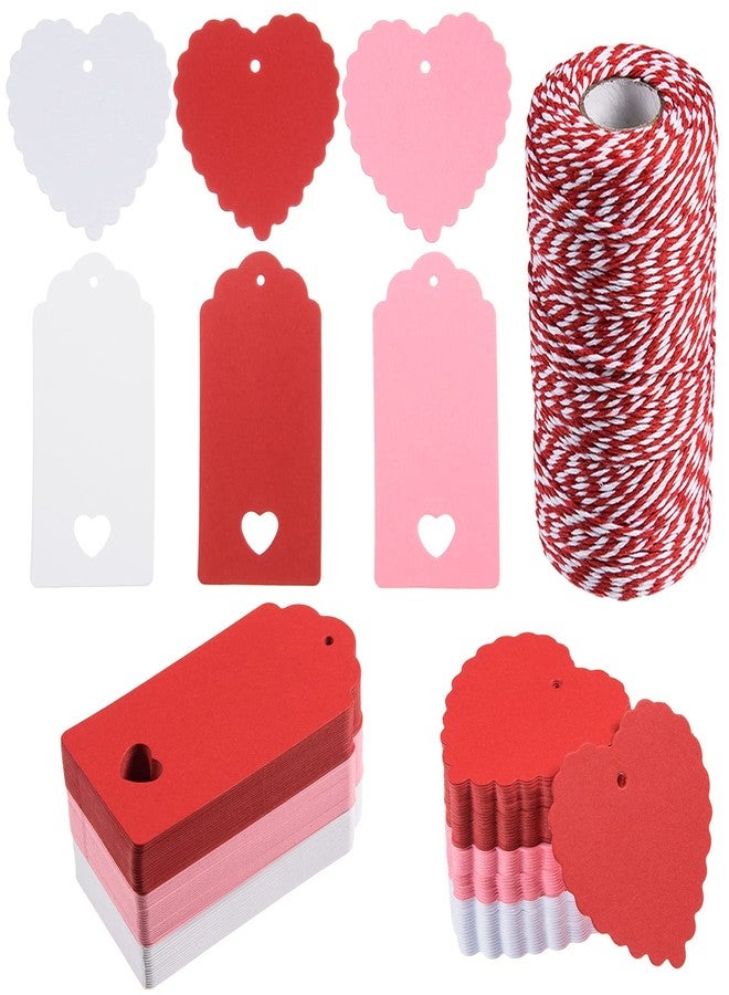 MixTeach 360 Pcs Valentines Day Gift Tags Heart Kraft Paper Tags Valentine's Day Theme Hanging Name Tags Labels with String for Valentine's Day Wedding Birthday Party Wrapping DIY Supplies(Red, White, Pink) - Image 1