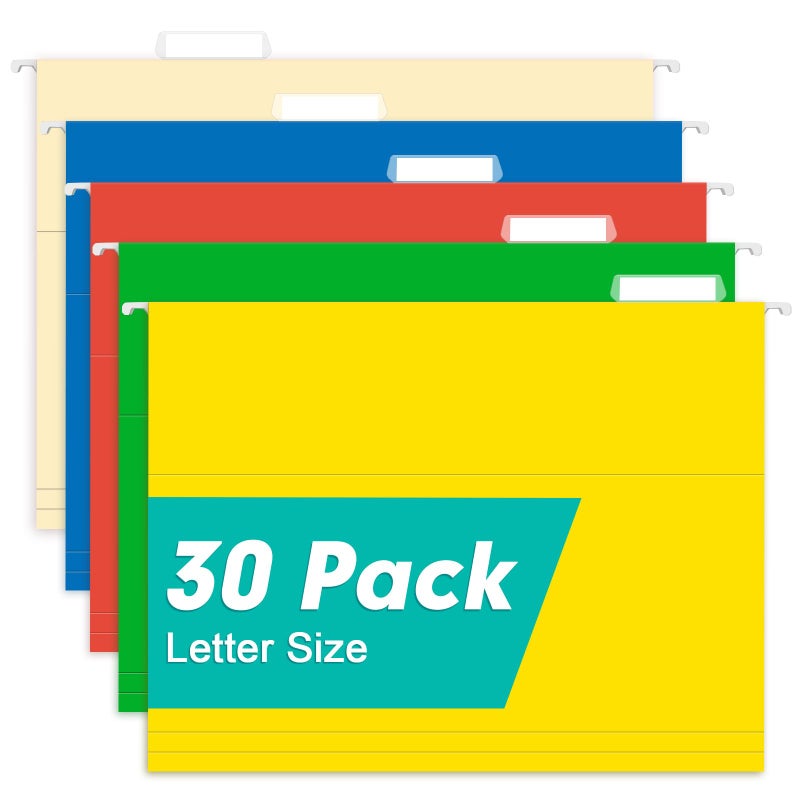 HERKKA Hanging File Folders, 30 Pack Reinforced Letter Size Hanging Folders, Designed for Bulky Files, Filing Cabinet, 1/5-Cut Adjustable Tabs (Gray) - Image 1