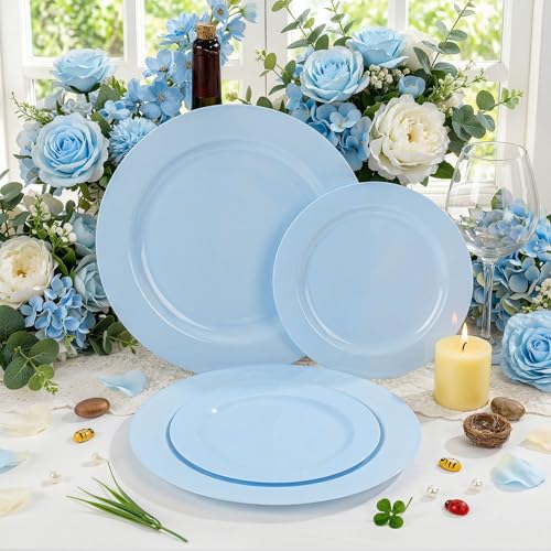 FLOWERCAT 60PCS Light Blue Heavy Duty Plastic Disposable Party Plates Set – 30pcs 10.25″ Dinner & 30pcs 7.5″ Dessert Plates – Durable Blue Tableware for Easter Parties, Wedding, BBQ & Baby Shower - Image 4