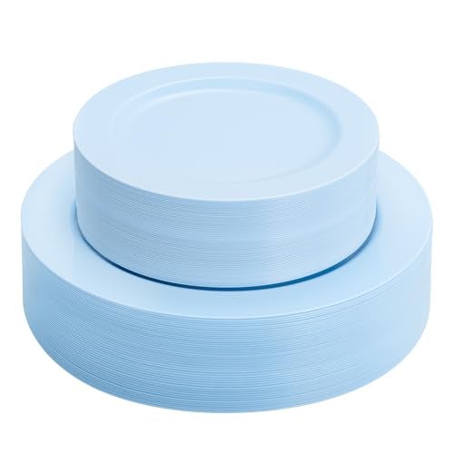 FLOWERCAT 60PCS Light Blue Heavy Duty Plastic Disposable Party Plates Set – 30pcs 10.25″ Dinner & 30pcs 7.5″ Dessert Plates – Durable Blue Tableware for Easter Parties, Wedding, BBQ & Baby Shower - Image 1