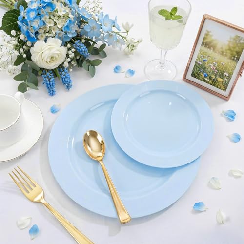 FLOWERCAT 60PCS Light Blue Heavy Duty Plastic Disposable Party Plates Set – 30pcs 10.25″ Dinner & 30pcs 7.5″ Dessert Plates – Durable Blue Tableware for Easter Parties, Wedding, BBQ & Baby Shower - Image 5