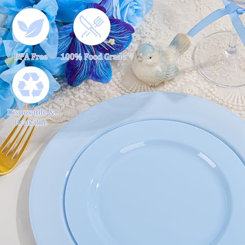 FLOWERCAT 60PCS Light Blue Heavy Duty Plastic Disposable Party Plates Set – 30pcs 10.25″ Dinner & 30pcs 7.5″ Dessert Plates – Durable Blue Tableware for Easter Parties, Wedding, BBQ & Baby Shower - Image 3