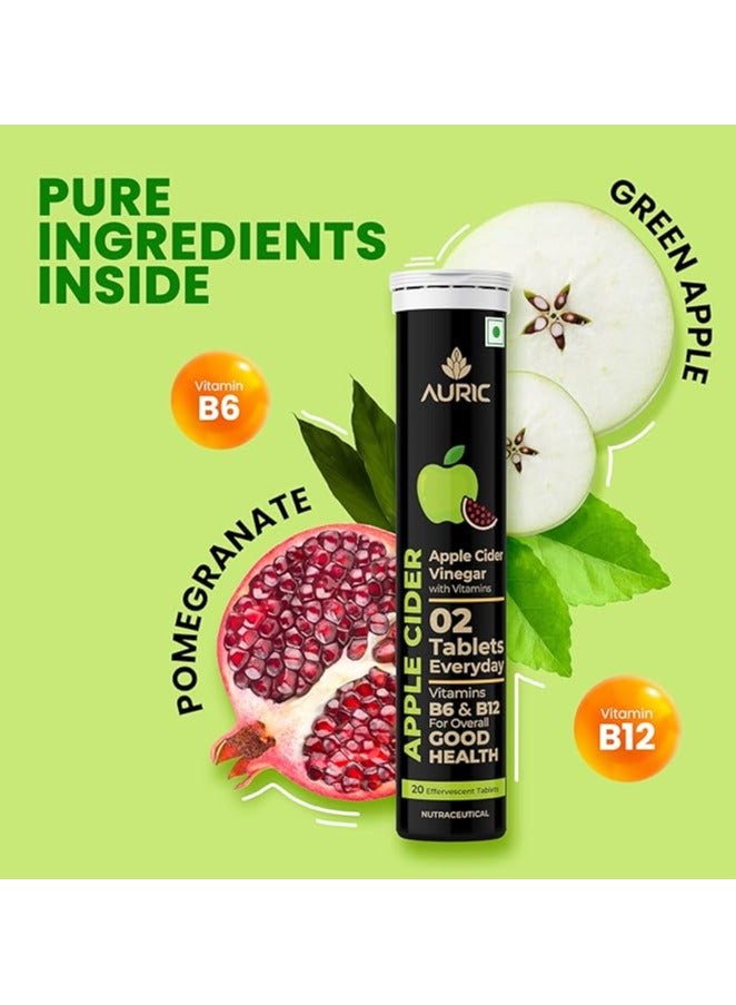 Auric Apple Cider Vinegar with Vitamins | 20 ACV Tablets with Vitamin B6 & B12 in every tube |Weight Loss & Metabolism Benefits | Supports Digestion, Bloating Relief & Gut Health - Image 3