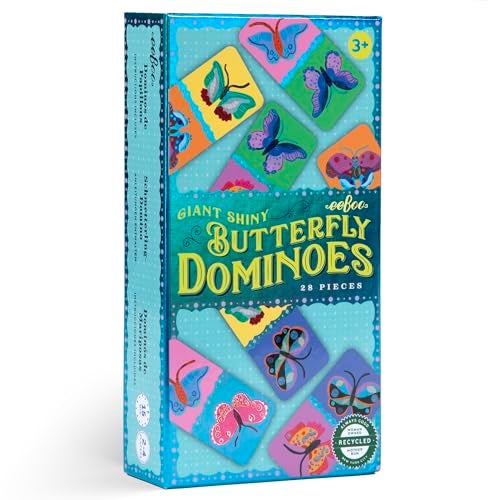 eeBoo Giant Shiny Butterfly Dominoes 28 Oversized Tiles Classic Matching Game Fun Colorful Holographic Butterflies Kids Ages 3 24 Players - Image 1