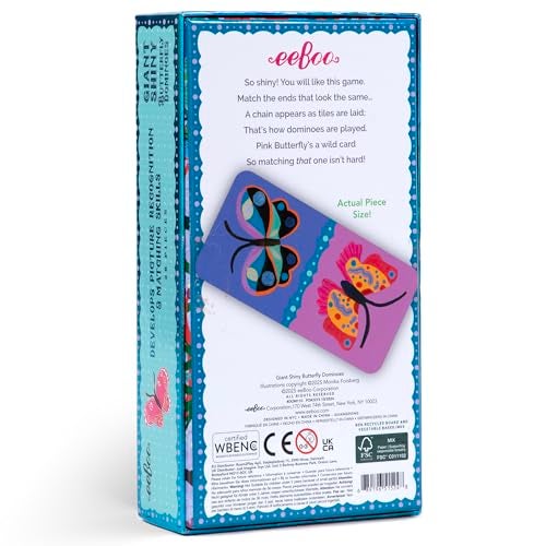 eeBoo Giant Shiny Butterfly Dominoes 28 Oversized Tiles Classic Matching Game Fun Colorful Holographic Butterflies Kids Ages 3 24 Players - Image 5