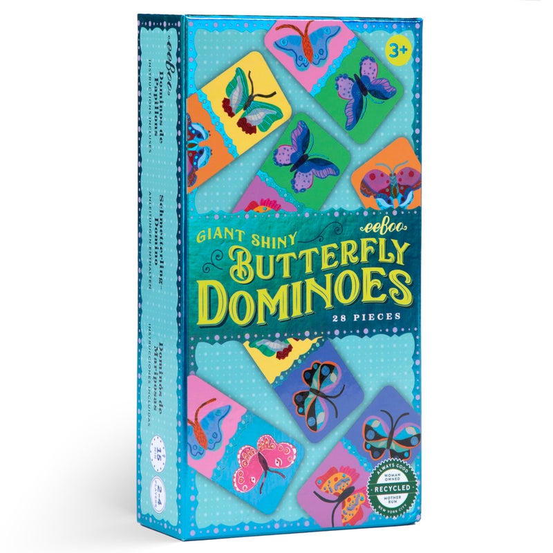 eeBoo Giant Shiny Butterfly Dominoes 28 Oversized Tiles Classic Matching Game Fun Colorful Holographic Butterflies Kids Ages 3 24 Players - Image 3