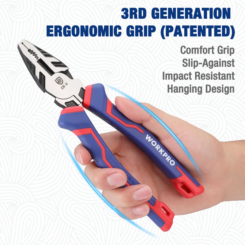 WORKPRO 8" Linesman PRO Screw Extractor Pliers(Combination Pliers) with Unique Non-slip Jaws, Stripped Screw Remover Tool, Lineman Plier for Quickly Removal of Damaged or Rusted Fasteners - Image 4