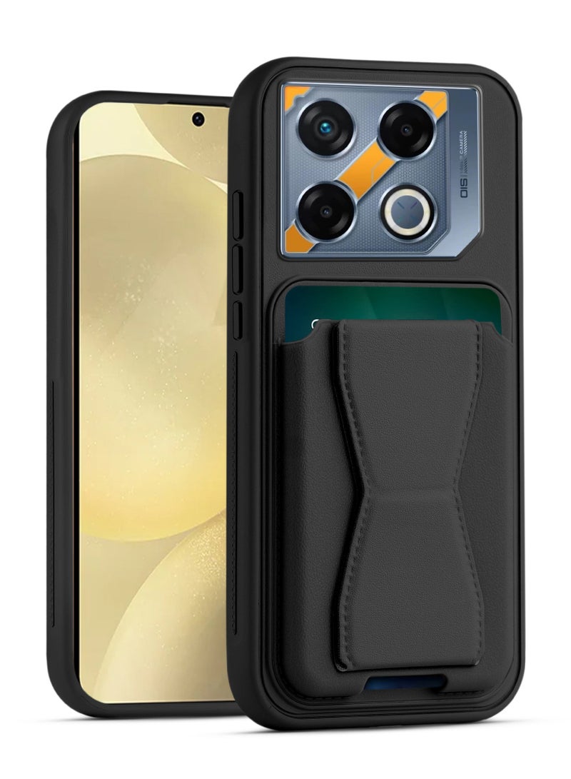 Leather back cover with card wallet Foldable Shockpoof Case compatible with Infinix GT20 Pro (Black)