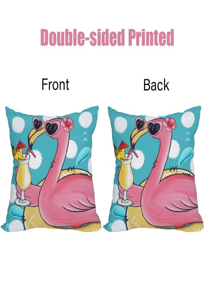 Fukeen 2 Pack Waterproof Summer Flamingo Throw Pillow Covers 18x18 Inch Tropical Flower Beach Pink Birds Pillow Cases Blue Ocean Sea Farmhouse Outdoor Decoration Cushion Cover for Sofa Couch - Image 5