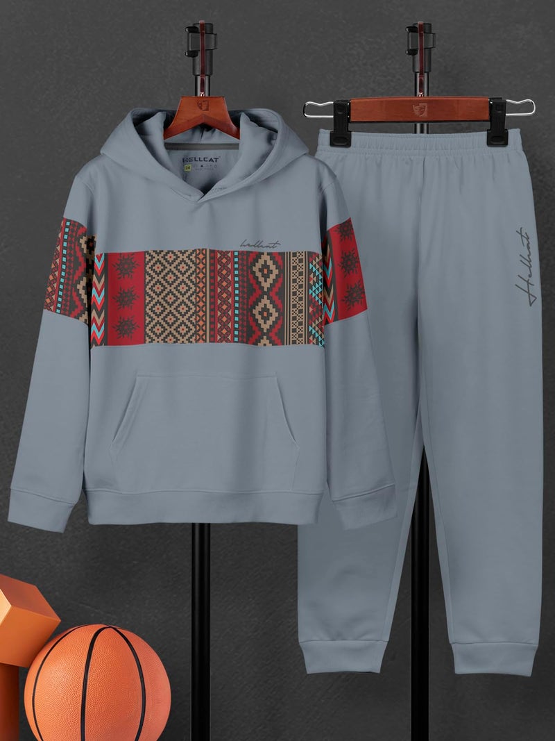 HELLCAT Trendy Printed Cotton Blend Hoodie T-Shirt Jogger Trackpant Clothing Set for Boys - Pack of 1 / Bluish Grey / 9-10 Years - Image 2