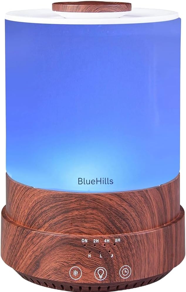 معطرات الزيوت الأساسية BlueHills Premium 2500 مل XL - معطر هواء يعمل لمدة 30 ساعة ومرطب هواء للغرف الكبيرة - 7 ألوان LED لمعطر الزيوت الأساسية للمنزل مع إيقاف تشغيل تلقائي - F003