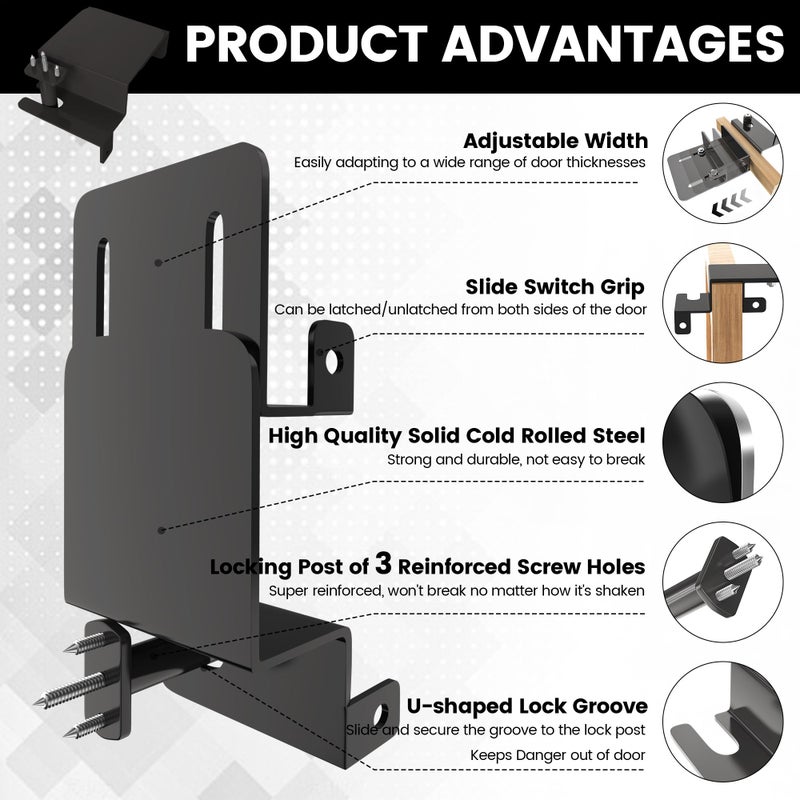 Laowu Adjustable Child Safety Door Top Lockï½œMetal Child Proof Door Top Lock for Interior&Exterior&French Doorï½œLock & Unlock from Either Sidesï½œfor Childproofingï½œSliding Door Lock for Kids Safetyï½œBlack - Image 2