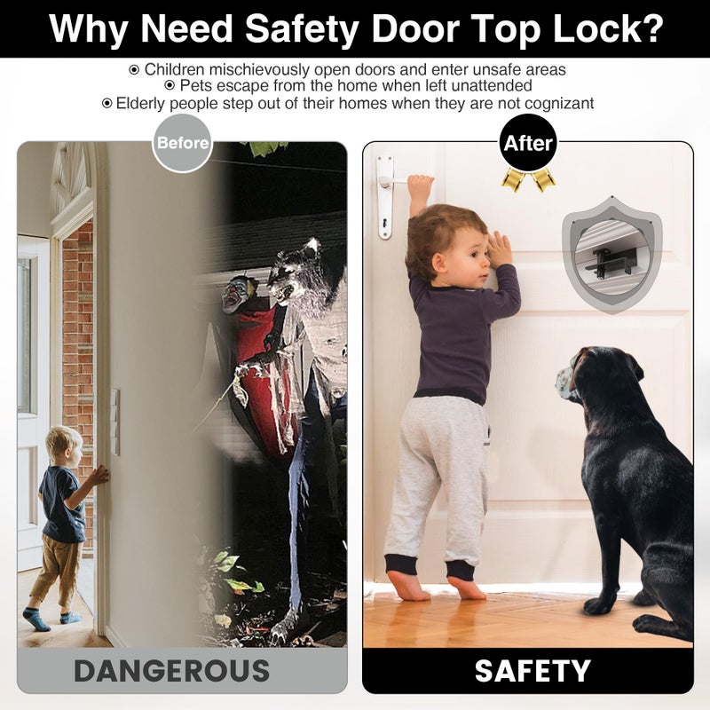 Laowu Adjustable Child Safety Door Top Lockï½œMetal Child Proof Door Top Lock for Interior&Exterior&French Doorï½œLock & Unlock from Either Sidesï½œfor Childproofingï½œSliding Door Lock for Kids Safetyï½œBlack - Image 3