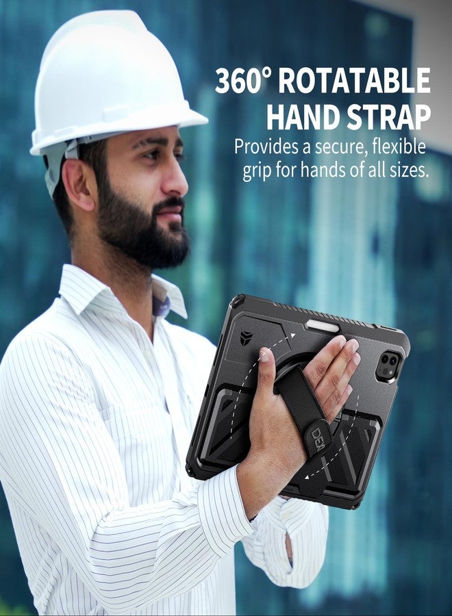 Dexnor Case for iPad Pro 11 inch (2018-2022),Rugged Protective Case with 360° Rotating Hand Strap & Steady Stand & Screen Protector & Pencil Holder Shockproof Full-Body Bumper Cover,Black - Image 4